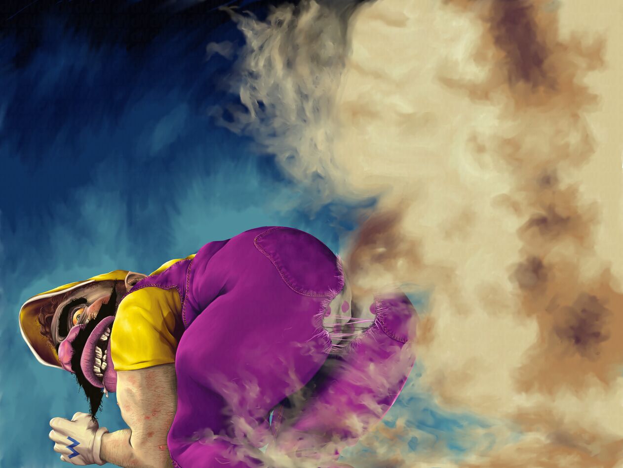 Digital painting of Wario letting out quite the putrid fart